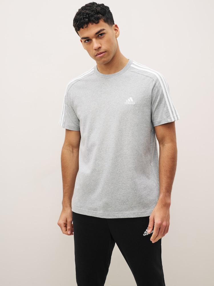 adidas Grey Essentials Single Jersey 3-Stripes 100% Cotton T-Shirt - Image 1 of 6