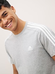 adidas Grey Essentials Single Jersey 3-Stripes 100% Cotton T-Shirt - Image 5 of 6