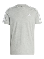 adidas Grey Essentials Single Jersey 3-Stripes 100% Cotton T-Shirt - Image 6 of 6