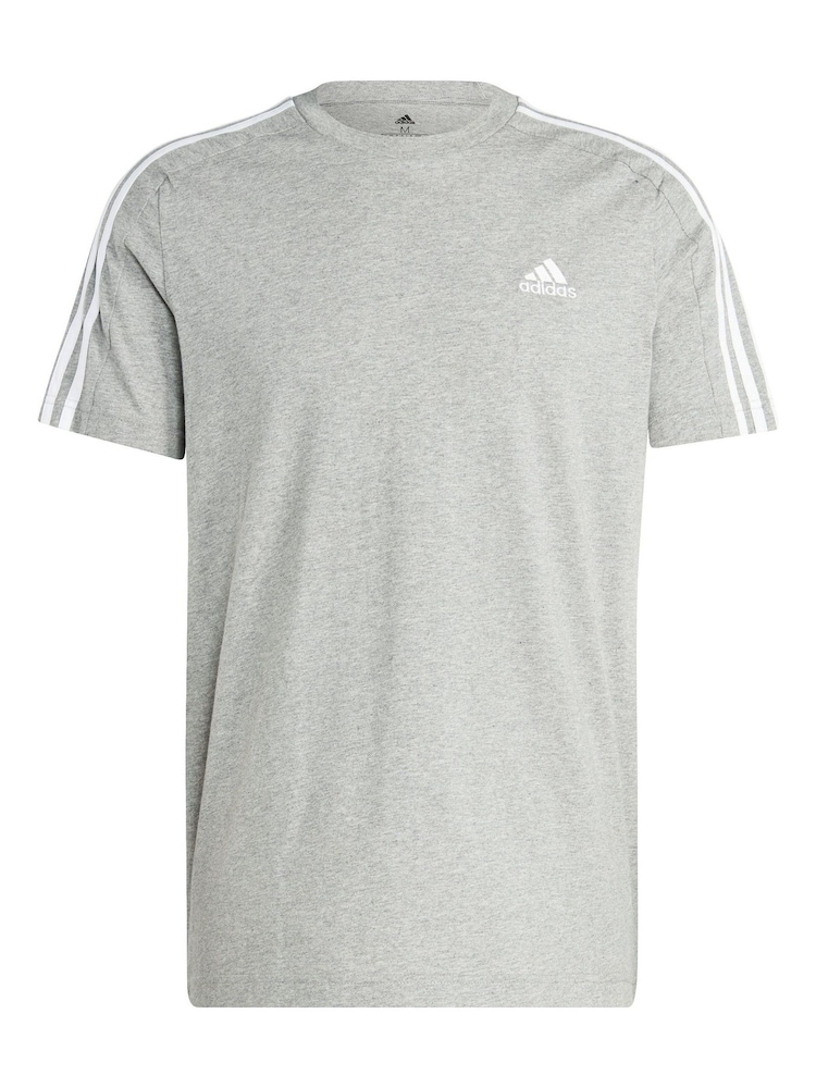 adidas Grey Essentials Single Jersey 3-Stripes 100% Cotton T-Shirt - Image 6 of 6