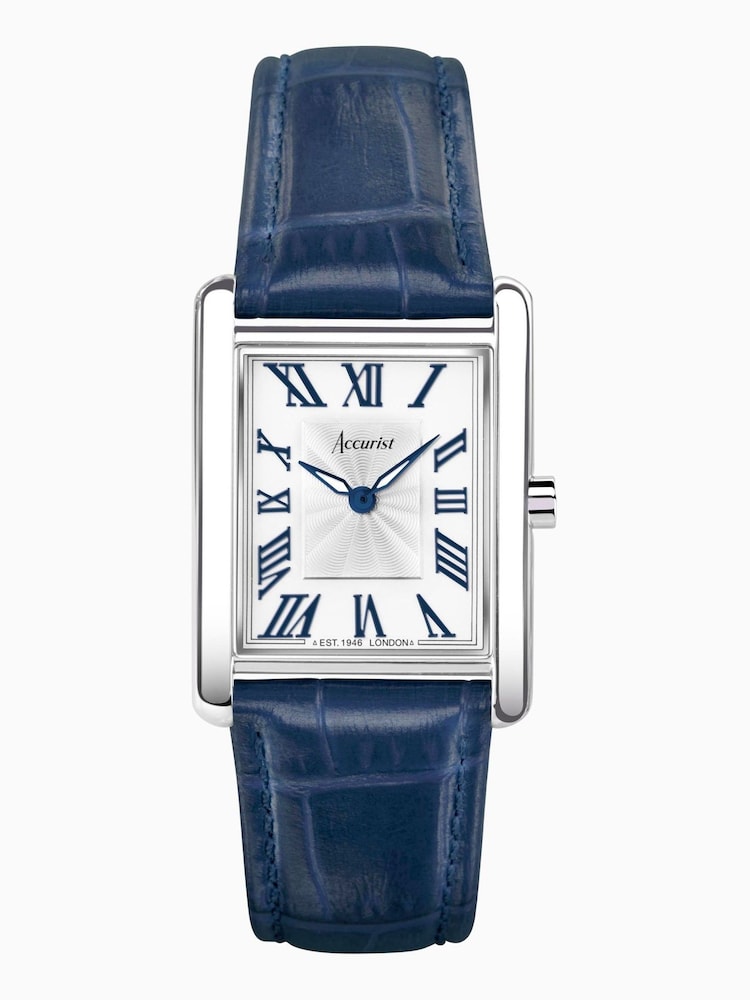 Accurist Womens Blue Rectangle Leather Strap Analogue Watch - Image 1 of 7