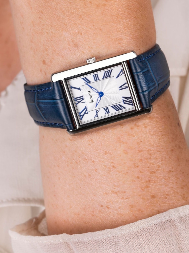 Accurist Womens Blue Rectangle Leather Strap Analogue Watch - Image 7 of 7