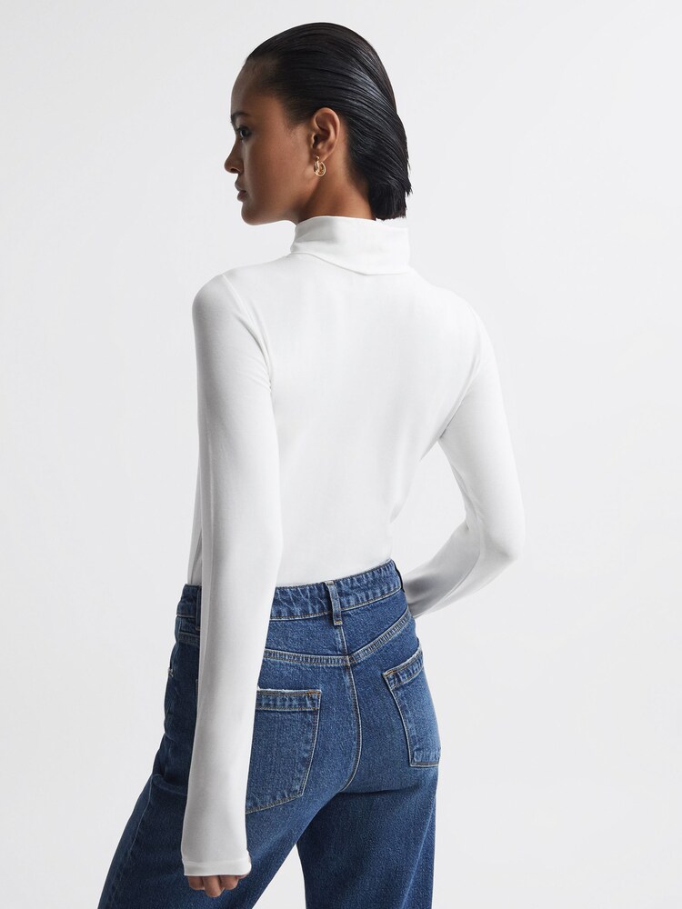 Reiss White Piper Fitted Roll Neck T-Shirt - Image 5 of 5