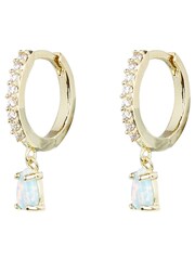 Oliver Bonas Blue Pavati Inlay Hoop And Stone Gold Plated Drop Hoop Earrings - Image 1 of 5