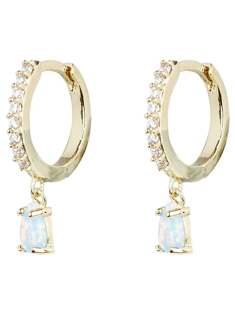 Oliver Bonas Blue Pavati Inlay Hoop And Stone Gold Plated Drop Hoop Earrings - Image 1 of 5