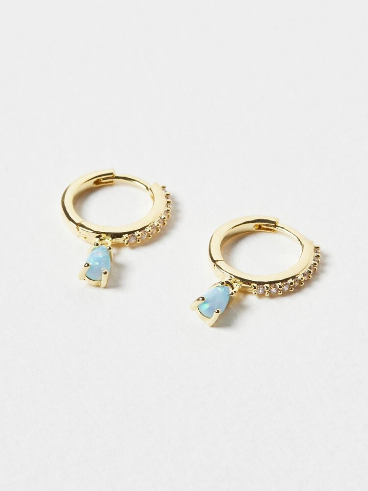 Oliver Bonas Blue Pavati Inlay Hoop And Stone Gold Plated Drop Hoop Earrings - Image 2 of 5