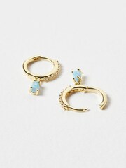Oliver Bonas Blue Pavati Inlay Hoop And Stone Gold Plated Drop Hoop Earrings - Image 3 of 5