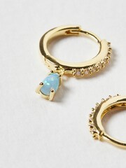 Oliver Bonas Blue Pavati Inlay Hoop And Stone Gold Plated Drop Hoop Earrings - Image 4 of 5