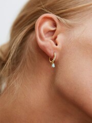 Oliver Bonas Blue Pavati Inlay Hoop And Stone Gold Plated Drop Hoop Earrings - Image 5 of 5