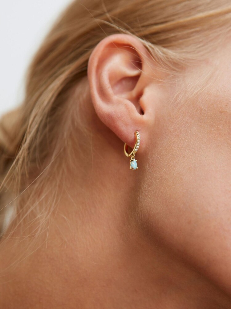 Oliver Bonas Blue Pavati Inlay Hoop And Stone Gold Plated Drop Hoop Earrings - Image 5 of 5 Oliver Bonas Blue Pavati Inlay Hoop And Stone Gold Plated Drop Hoop Earrings - Image 5 of 5