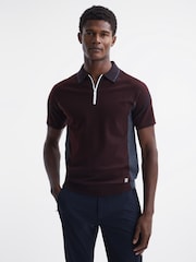 Reiss Bordeaux Contour Merino Wool-Blend Half Zip Jumper - Image 1 of 6