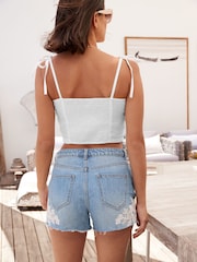 Mid Blue Lace Detail Denim Shorts - Image 2 of 4
