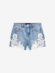 Mid Blue Lace Detail Denim Shorts - Image 4 of 4