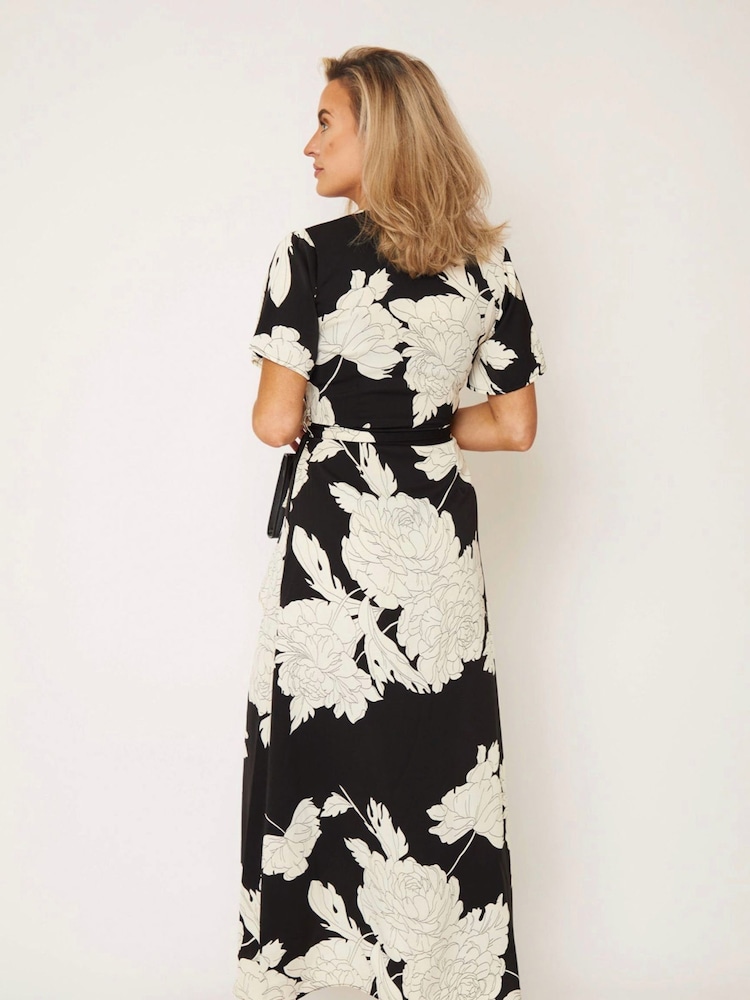 Girl In Mind Black Monochrome Floral Farren Wrap Maxi Dress - Image 2 of 4 Girl In Mind Black Monochrome Floral Farren Wrap Maxi Dress - Image 2 of 4