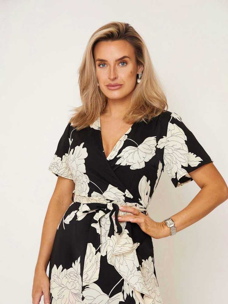 Girl In Mind Black Monochrome Floral Farren Wrap Maxi Dress - Image 4 of 4 Girl In Mind Black Monochrome Floral Farren Wrap Maxi Dress - Image 4 of 4
