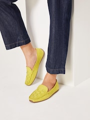 Lime Green Regular/Wide Fit Forever Comfort® Leather Weave Driver Shoes - Image 1 of 5
