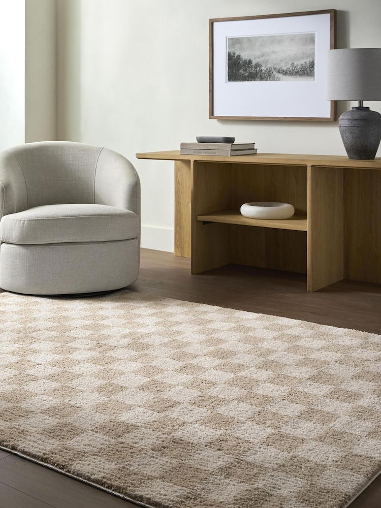 LIVABLISS Beige Fossay Washable Shaggy Checkered Rug - Image 1 of 6 LIVABLISS Beige Fossay Washable Shaggy Checkered Rug - Image 1 of 6