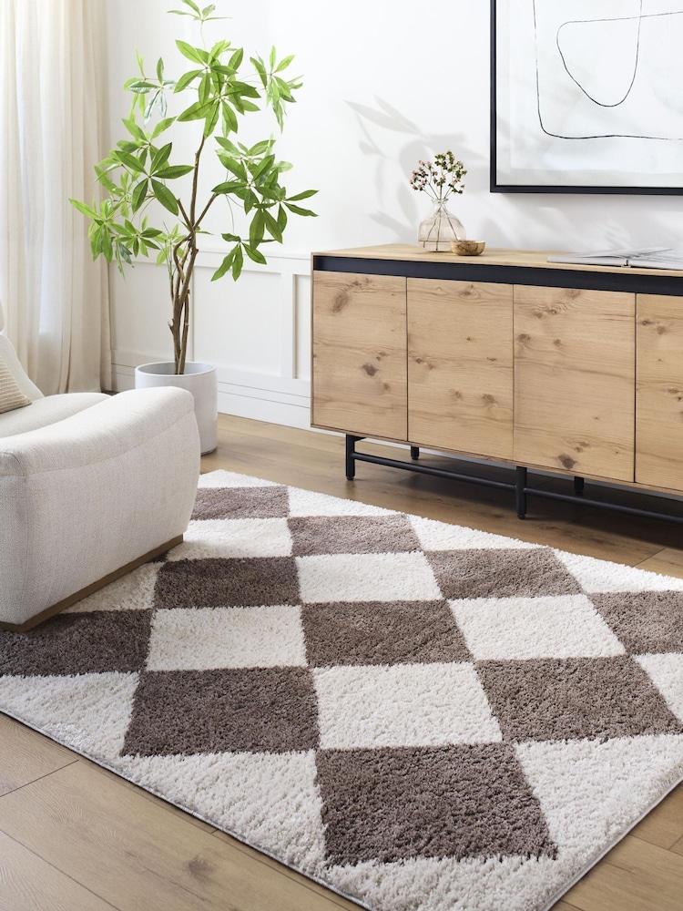 LIVABLISS Brown Fossay Washable Shaggy Diamond Rug - Image 1 of 6 LIVABLISS Brown Fossay Washable Shaggy Diamond Rug - Image 1 of 6