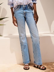 Mid Blue Denim Cotton Rich, Low Rise and Relaxed Fit Bootcut Jeans - Image 2 of 4
