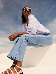 Mid Blue Denim Cotton Rich, Low Rise and Relaxed Fit Bootcut Jeans - Image 3 of 4