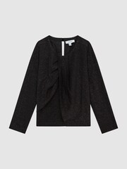 Reiss Black Gwen Senior Printed Twist Front Jersey Top - Image 2 of 6