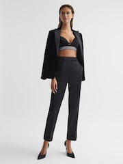 Reiss Black Cici Satin Taper Trousers - Image 1 of 7