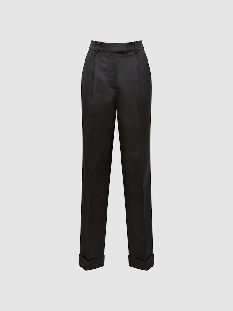 Reiss Black Cici Satin Taper Trousers - Image 2 of 7