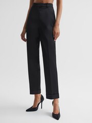 Reiss Black Cici Satin Taper Trousers - Image 3 of 7
