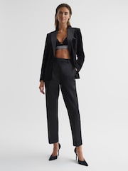 Reiss Black Cici Satin Taper Trousers - Image 7 of 7