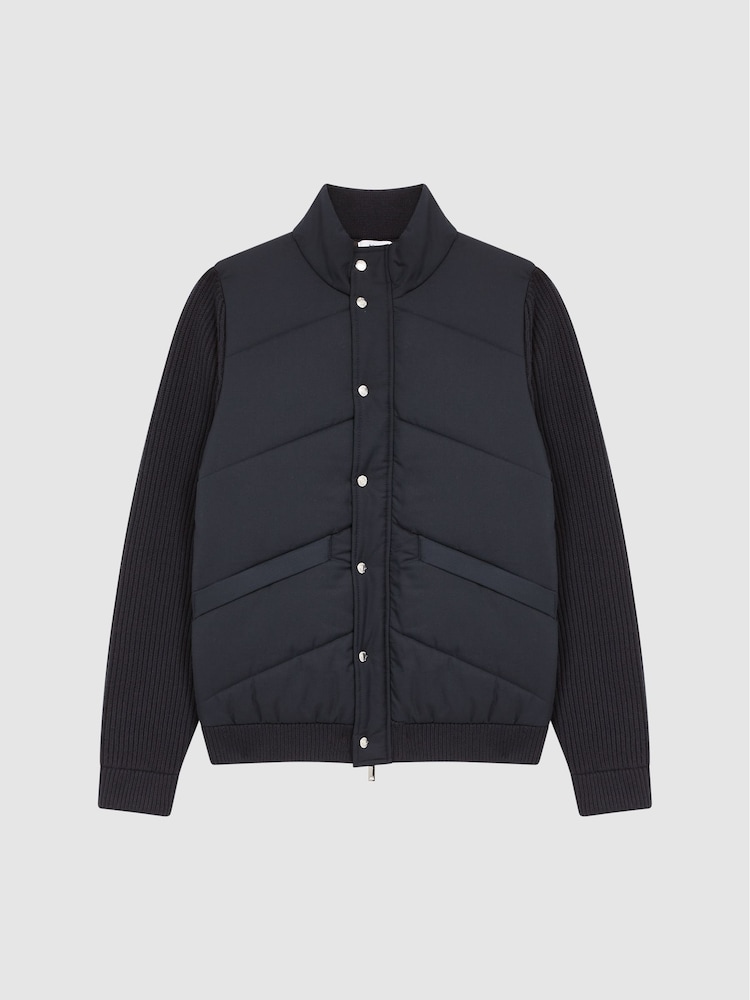 Reiss Navy Sinclair Quilted Hybrid Funnel Neck Jacket - Image 2 of 6