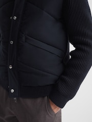 Reiss Navy Sinclair Quilted Hybrid Funnel Neck Jacket - Image 4 of 6