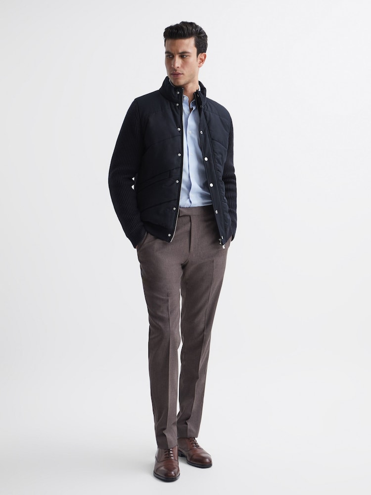 Reiss Navy Sinclair Quilted Hybrid Funnel Neck Jacket - Image 6 of 6 Reiss Navy Sinclair Quilted Hybrid Funnel Neck Jacket - Image 6 of 6
