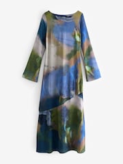 Blue Digital Abstract Print Long Sleeve Column Maxi Dress - Image 5 of 6