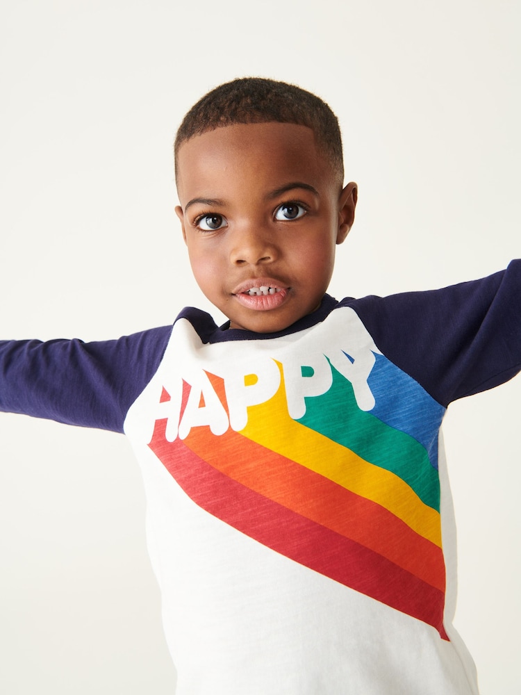 Little Bird by Jools Oliver Navy Happy 100% Cotton Long Sleeved T-Shirt - Image 4 of 8