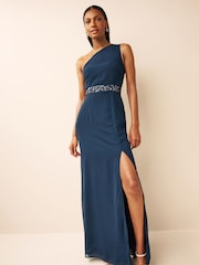Anaya With Love Blue Petite One Shoulder Maxi Bridesmaid Dress With Embellished Waistband - Image 1 of 4