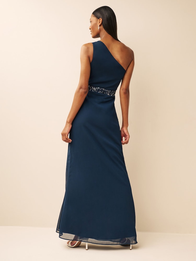 Anaya With Love Blue Petite One Shoulder Maxi Bridesmaid Dress With Embellished Waistband - Image 2 of 4