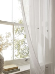 White Butterfly Embroidered Eyelet Unlined Sheer Panel Voile Curtain - Image 3 of 4