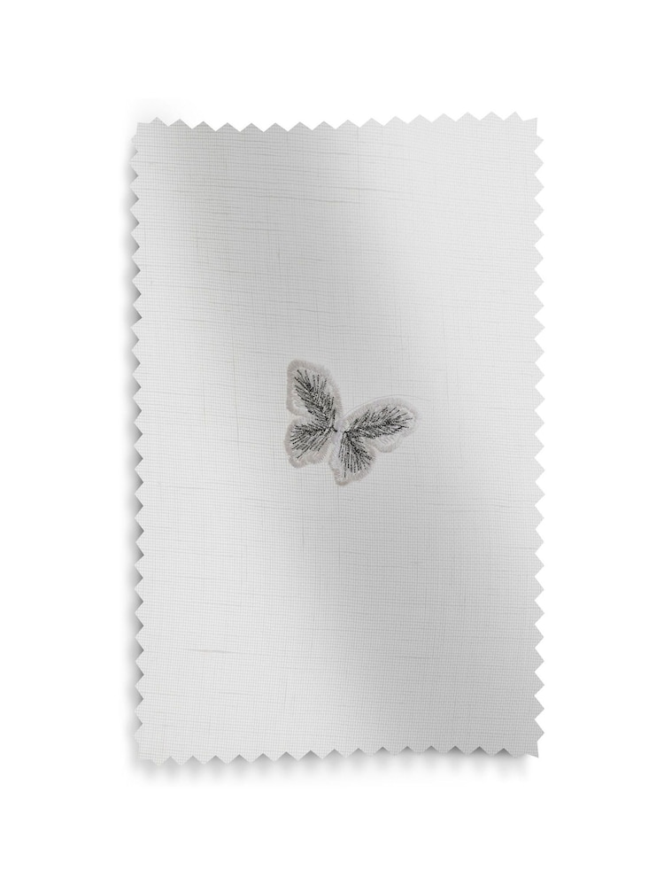 White Butterfly Embroidered Eyelet Unlined Sheer Panel Voile Curtain - Image 4 of 4
