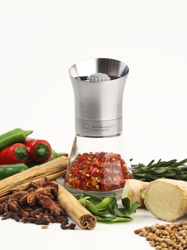 T&G Silver Spice Mill Stainless Steel Top & Glass Base - Image 1 of 2