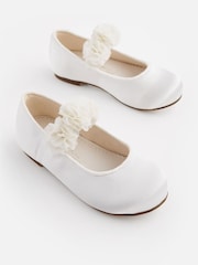 White Stain Resistant Satin Wide Fit (G) Bridesmaid Collection Corsage Mary Jane Occasion Shoes - Image 1 of 5