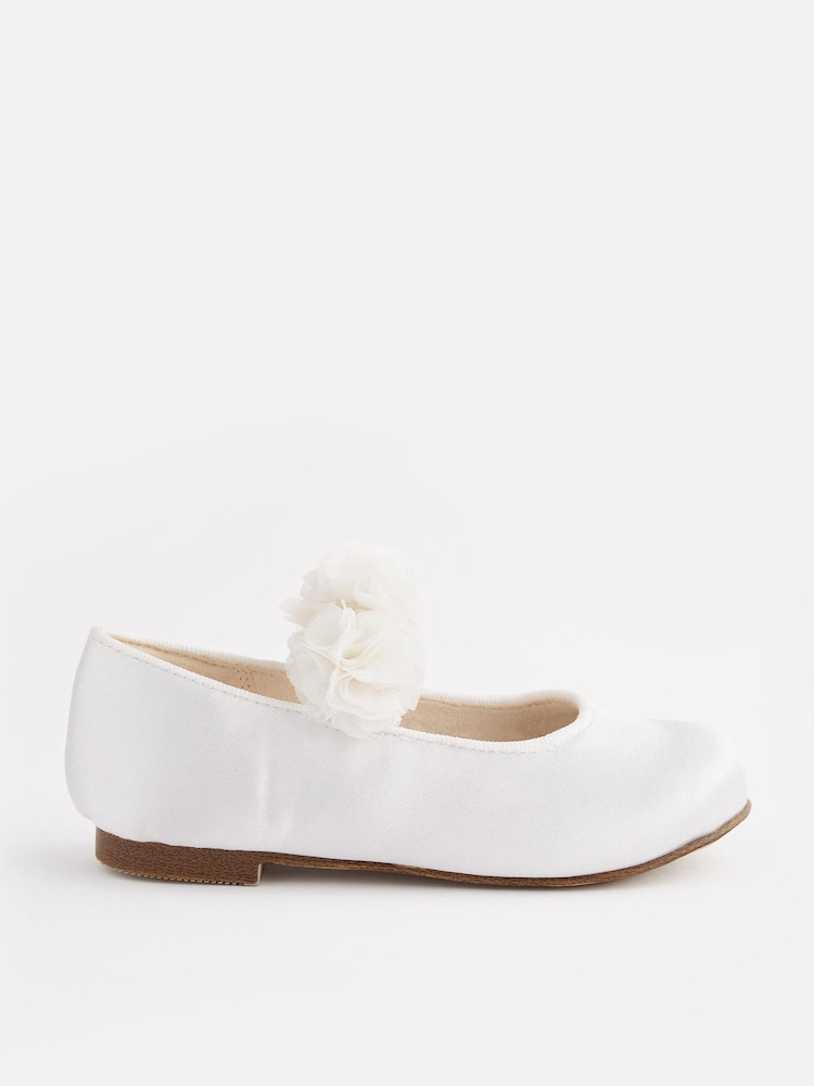 White Stain Resistant Satin Wide Fit (G) Bridesmaid Collection Corsage Mary Jane Occasion Shoes - Image 2 of 5