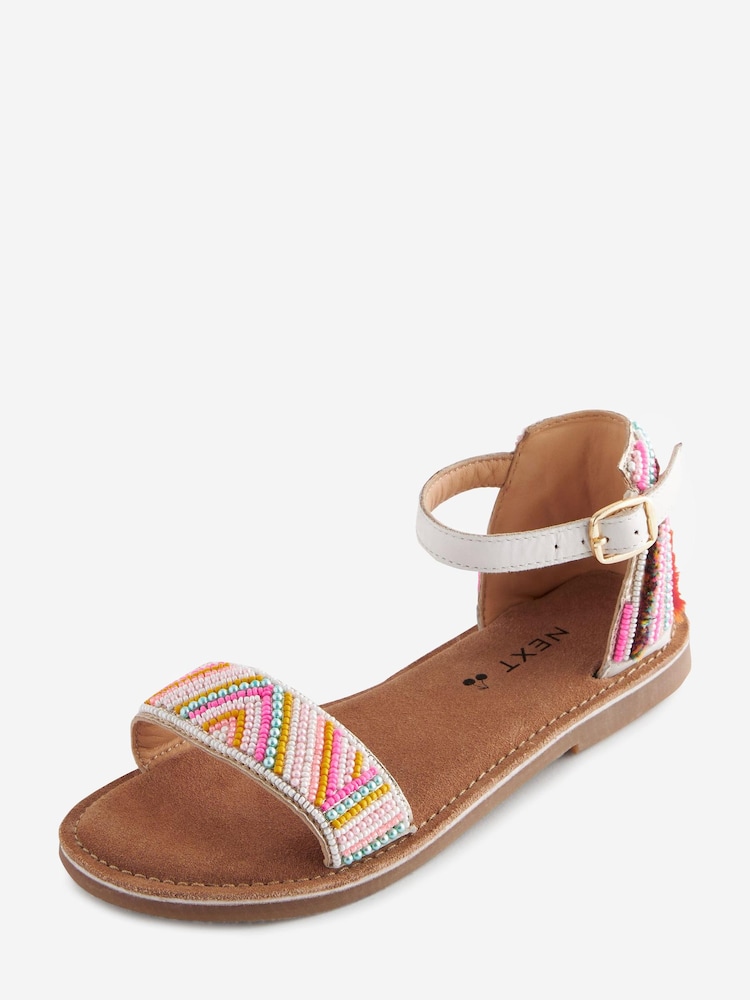 Mehrfarbig/Regenbogen - Ledersandalen mit Perlenverzierung - Bild 1 von 6