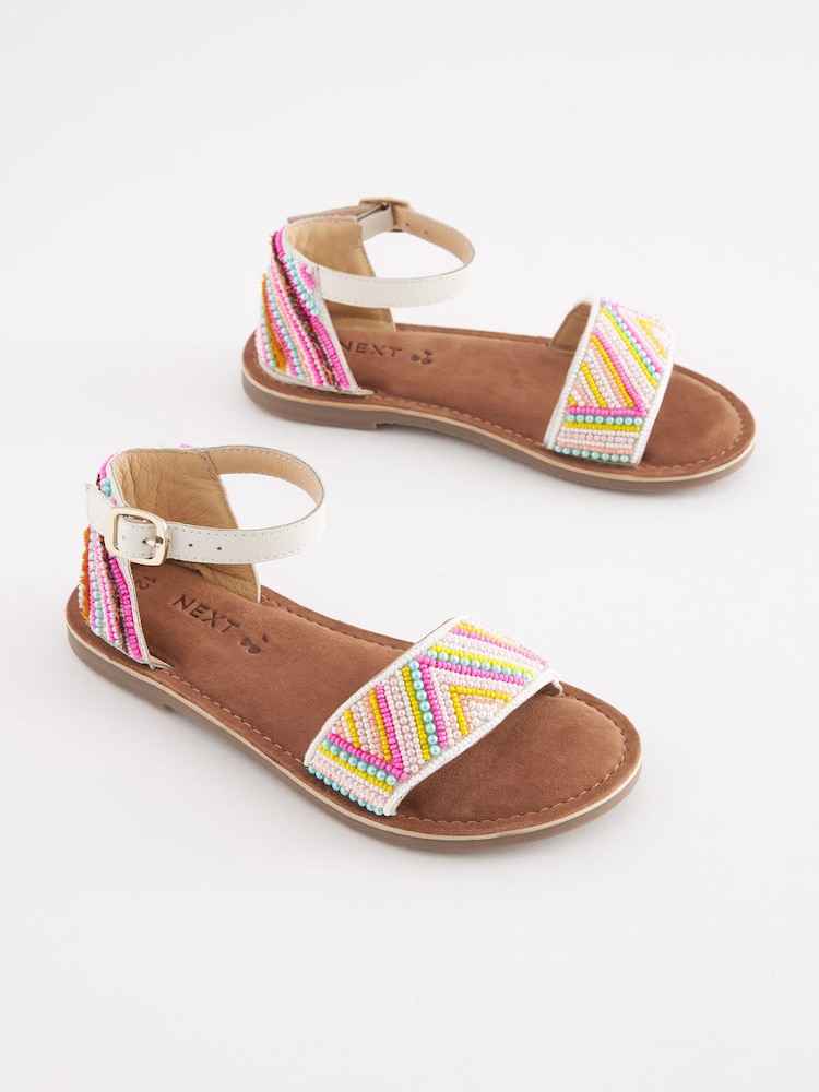 Mehrfarbig/Regenbogen - Ledersandalen mit Perlenverzierung - Bild 2 von 6