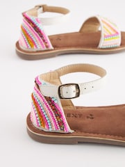 Mehrfarbig/Regenbogen - Ledersandalen mit Perlenverzierung - Bild 5 von 6