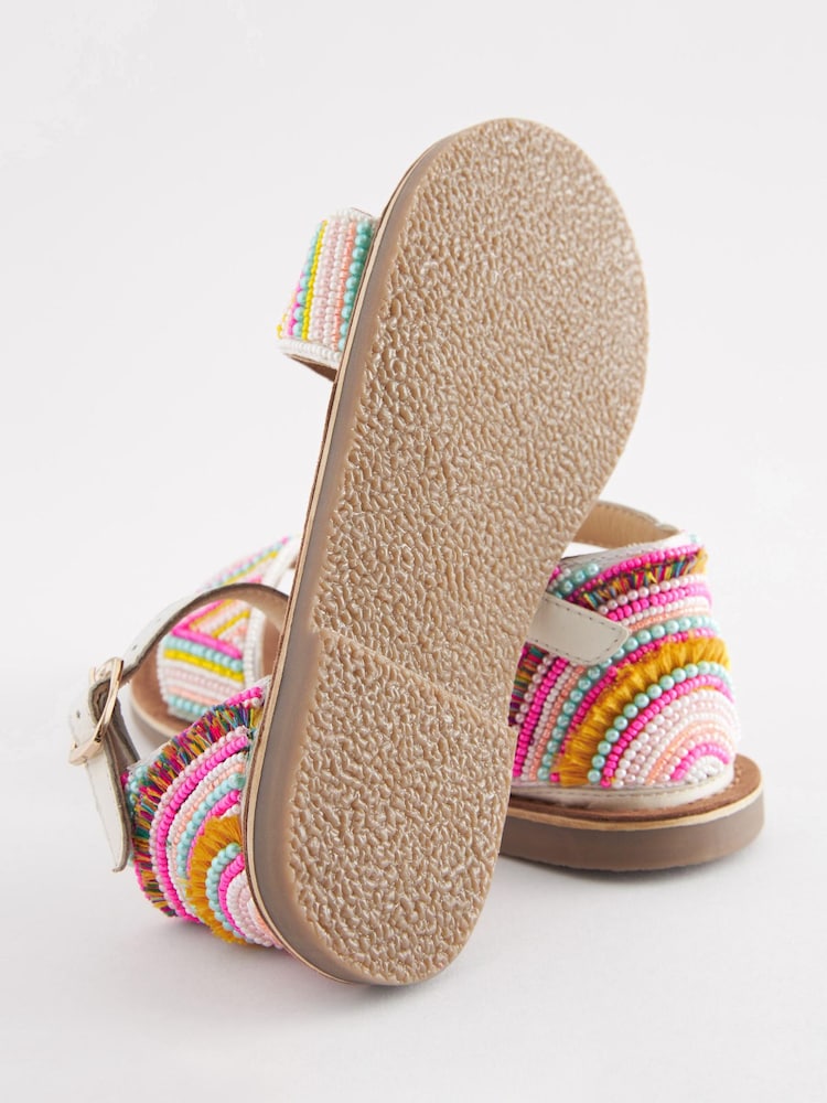 Mehrfarbig/Regenbogen - Ledersandalen mit Perlenverzierung - Bild 6 von 6