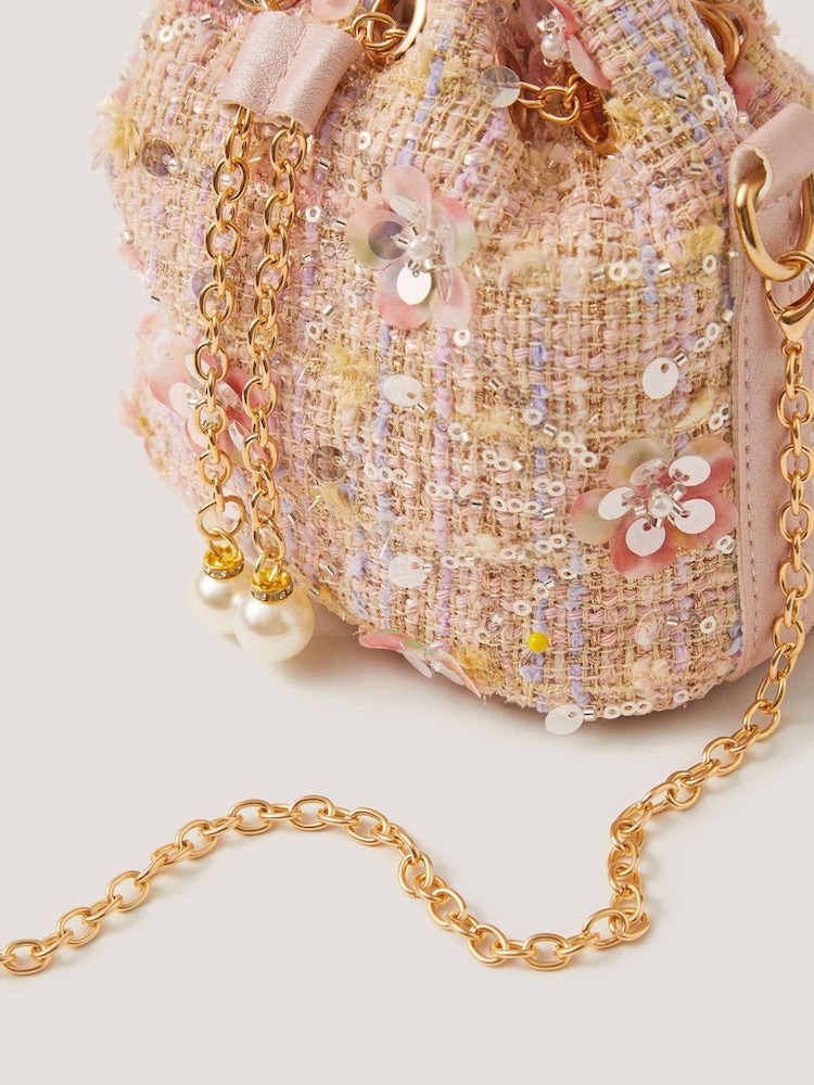Monsoon Pink Sequin Tweed Bucket Bag - Image 2 of 2
