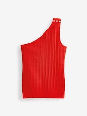 Bright Red Button Detail One Shoulder Knit Top - Image 4 of 5