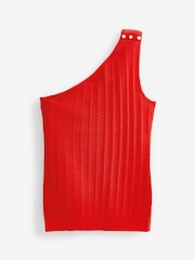 Bright Red Button Detail One Shoulder Knit Top - Image 5 of 5