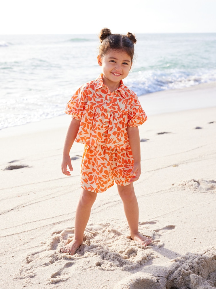 Orange Floral Blouse And Shorts Co-ord Set (3mths-8yrs) - Image 2 of 8 Orange Floral Blouse And Shorts Co-ord Set (3mths-8yrs) - Image 2 of 8