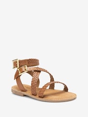 Tan Brown Leather Gladiator Sandals - Image 2 of 5